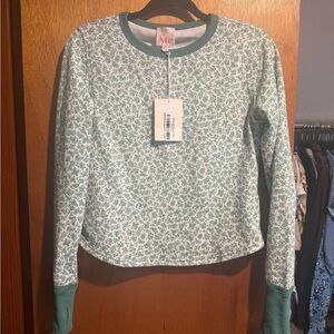 ME Cotton Thermal Green and White Floral Top